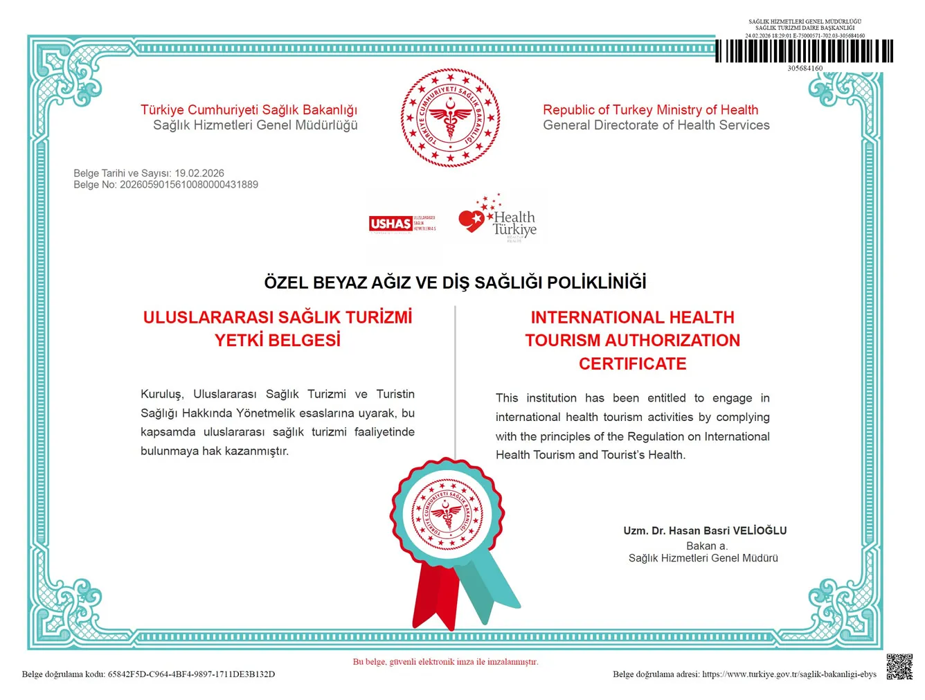 Uluslararası Sağlık Turizmi Yetki Belgesi